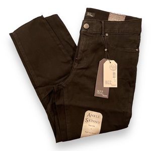 1822 DENIM HIGH RISE ANKLE SKINNY JEAN DISTRESSED CUFF COLOR: BLACK SIZE: 14 NWT